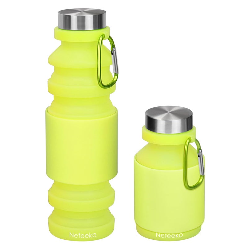 Nefeeko Collapsible Water Bottle, 18floz Reuseable BPA Free Silicone Foldable Water Bottles for Travel Gym Camping Hiking, Portable Leak Proof Sports Water Bottle with Carabiner - Image 1